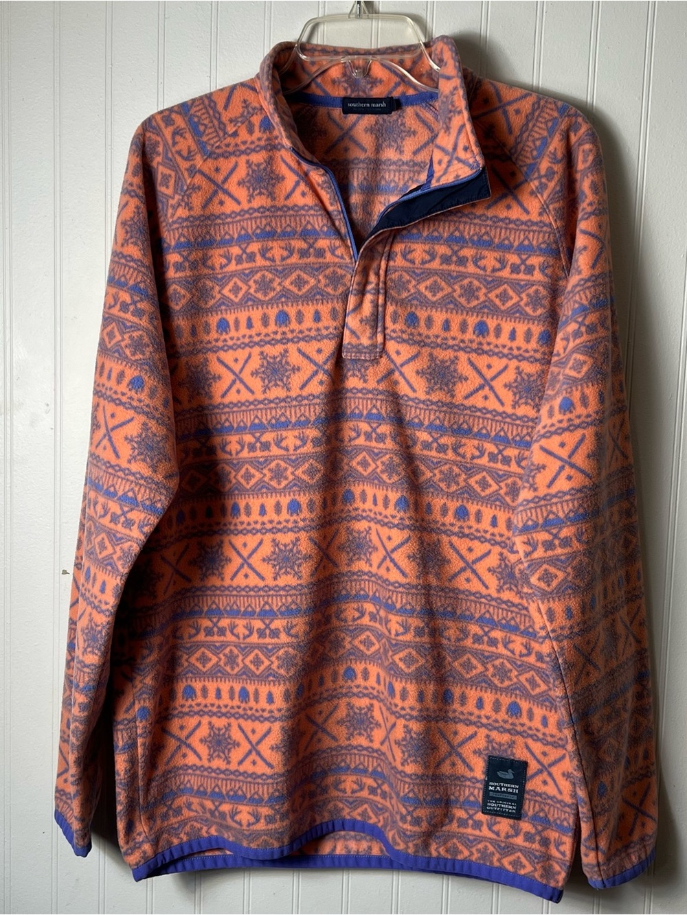 Southern Marsh Patterned Fleece Mens Pullover Size Medium